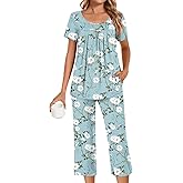 POPYOUNG Womens Pajama Sets Summer Ladies Pjs 2 Piece Loungewear Capri with Pockets Sleepwear