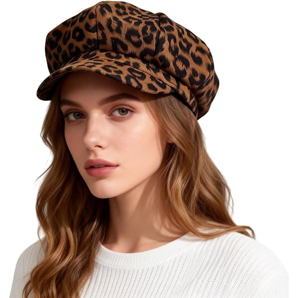 Women\'s Leopard Print Beret Hat Retro Newsboy Ivy Cap Cabbie Flat Cap Black1 Womens Leopard Print Beret Hat Retro Newsboy Ivy Cap Cabbie  main image 4