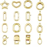16PCS 18K Gold Filled Oval Carabiner Clasp, Lobster Claw and Spring Clasps for DIY Jewelry Making, Necklace Bracelet Keychain Findings (Style 2)