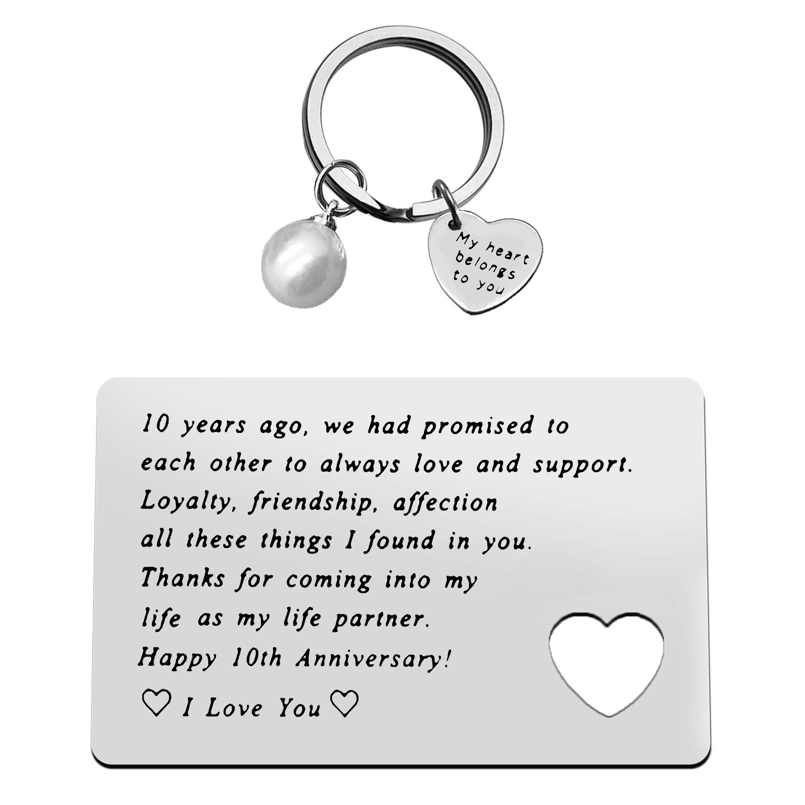 10th Anniversary Card Engraved Wallet Insert Card for Husband Wife, Mini 10th Anniversary Wedding Love Note Gifts, 10th Anniversary Card Gifts for Women Men, Anniversary Couple Matching Set