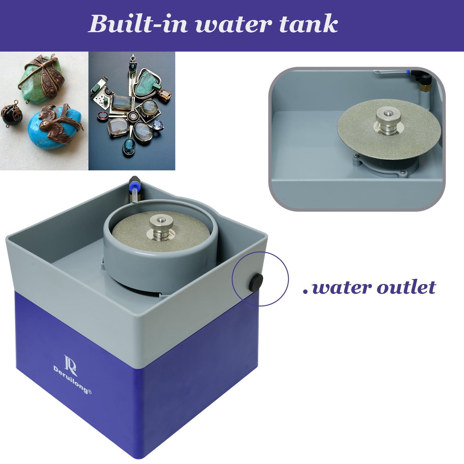 Deruilong 4” Flat Grinding Machine - Grinding Equipment - Shaping and Polishing Tools, Mineral Rock Polishing Machines, Grinding Machines, Includes Rock Mineral Polishing Machine Accessory Kit