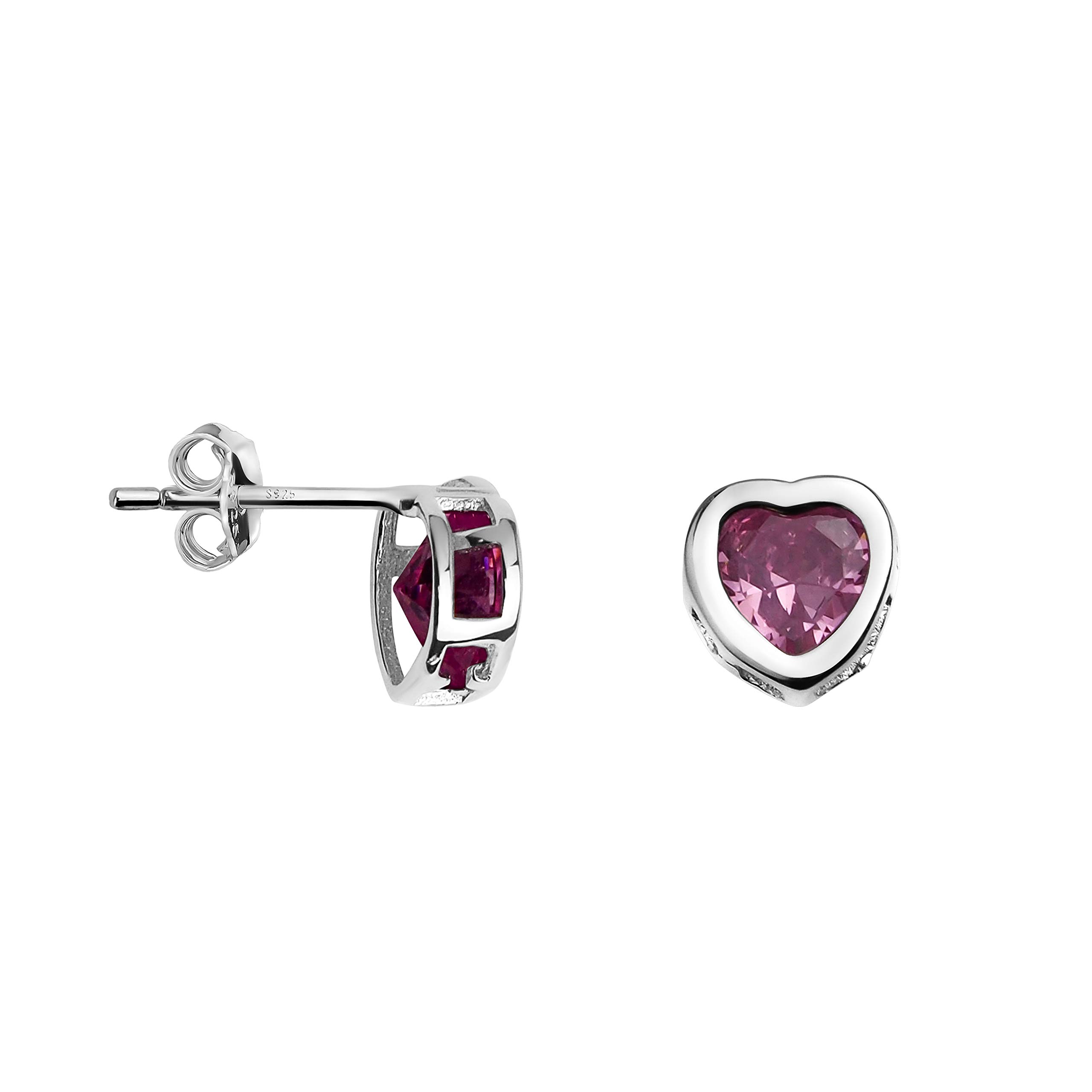 SOFIA MILANI - Women's Earrings 925 Silver - with Zirconia Stone - Heart Stud Earrings - 20364 - pink