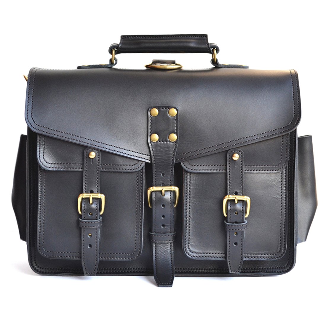 Marlondo Leather Wing Briefcase FullGrain Leather, Solid brass