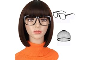 Tereshar Velma Wigs for Women Costume with Glasses Velma Wig Brown Bob Wig with Bangs Women's Costume Cosplay Wigs Natural Looking Bangs Wig for Daily Party Halloween Use (12inch)