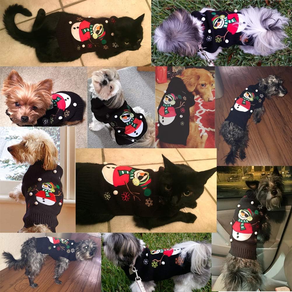 ABRRLO Dog Christmas Jumper Outfits Black Snowman Ugly Xmas Pet Sweater Puppy Cat Holiday Costume New Year Clothes Gift for Small Medium Large Dogs (Black Snowman,M) - Image 4