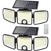 Brightown 2 Pack Solar Flood Outdoor Lights with Motion Sensor 3 Modes | 2500LM 223 LED Solar Outdoor Lights, 3 Head 270&deg; Wide Angle Street Area IP65 Waterproof Security Wall Lights with Remote