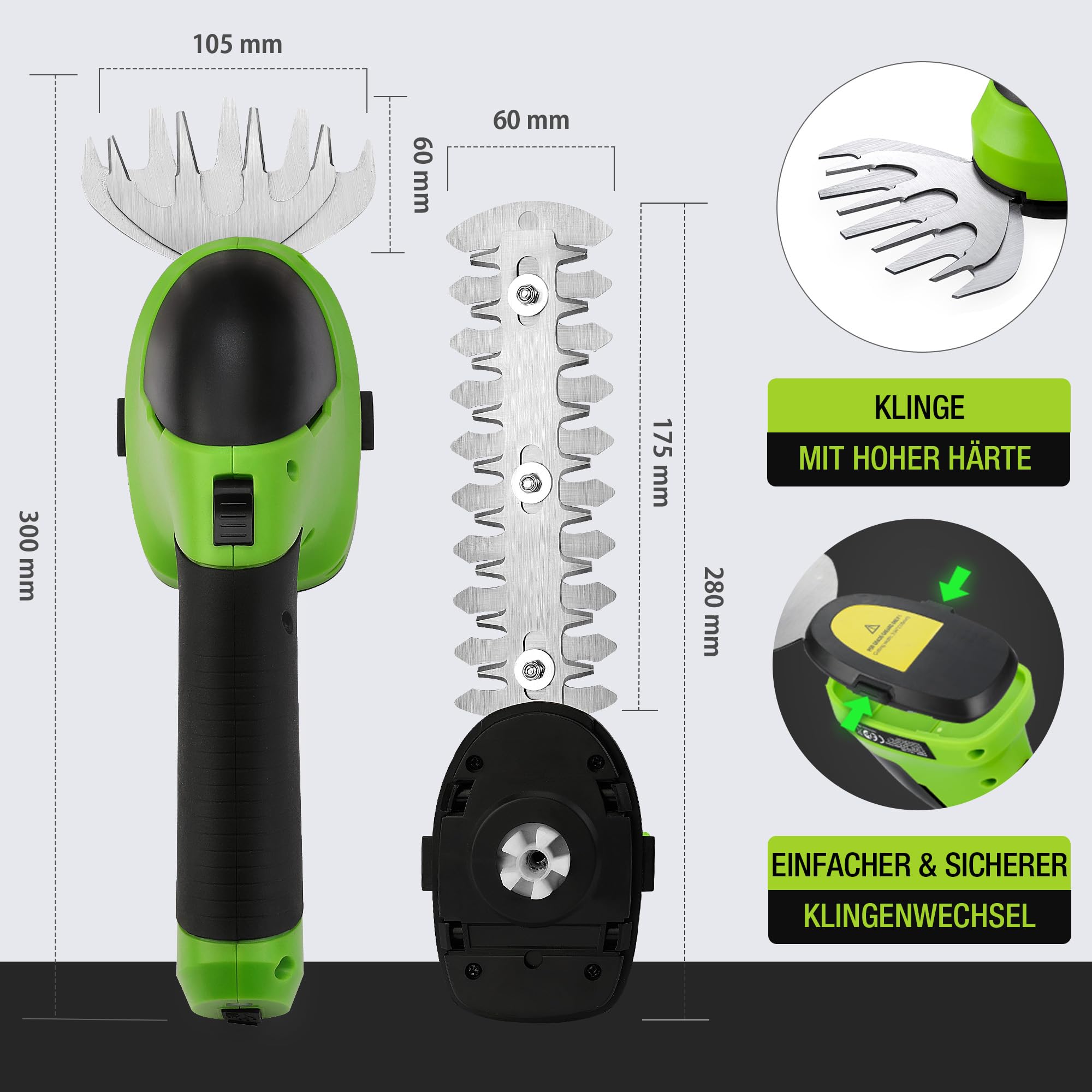 WORKPRO Gartenschere Akku 7,2V Grün, Handliche Grasschere Elektrisch 8