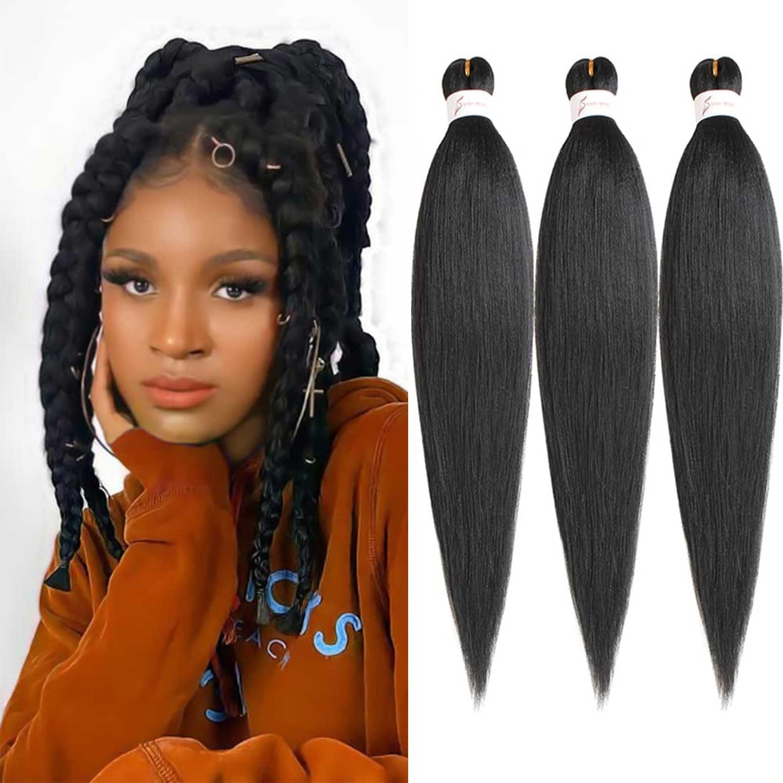 Xtrend 16 Inch Natural Black EZ Braids 3Packs Pre-Stretched EZ Braiding Hair Extensions for Box Braids Hair Hot Water Setting Synthetic Fiber Hair Extensions(3Packs,1B#) โ image 1