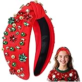 Christmas Headband for Women Holiday Christmas Accessories Beaded Xmas Bow Tree Snowflake HOHOHO Knotted Headbands Red Green Crystal Pearl Top Knot Headbands Festive Holiday Gifts (Xmas Bow 1)