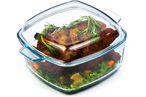 Daniks 2-in-1 Glass Baking Dish with Borosilicate Glass Lid | 2.6 Quart Glass Casserole for Cooking | Microwave, Oven and Dishwasher Safe Pan 8.3x10in Bakeware | Square