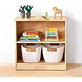 OOOK Rubber Wood Montessori Shelf and Toy Storage, 23.6" L, Compact Toddler Bookshelf for Small Space, Solid Wood Storage Cabinet Shelves for Classroom, Kindergarten, Kids Room, Playroom.