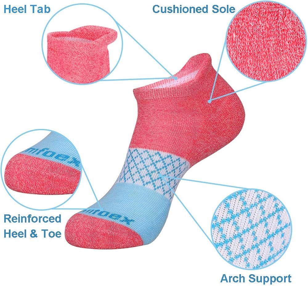 Comfoex Womens Ankle Socks 7-Pack Cushioned Athletic Running Socks with Tab: Clothing