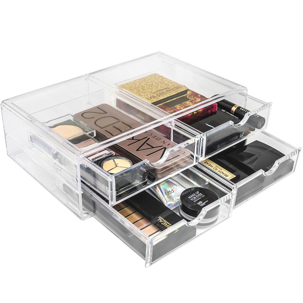 SorbusClear Acrylic Makeup Organizers - X-Large Jewelry, Makeup & Cosmetic Organizers and Storage with 4 Acrylic Drawers - Stackable Storage Display Set - Great Vanity, Dresser, Bathroom Organizer