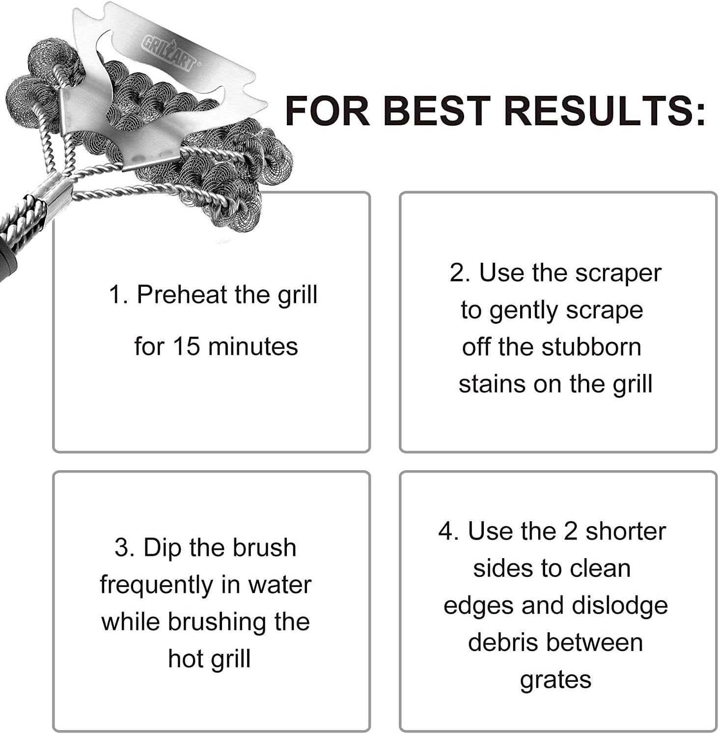 GRILLART Grill Brush Bristle Free & Scraper - Safe BBQ Brush for Grill - Non Wire Stainless Grill Cleaner/Cleaning Brush - Best Rated BBQ Accessories Scrubber - Safe for Porcelain/Gas/Charbroil Grates: Home & Kitchen