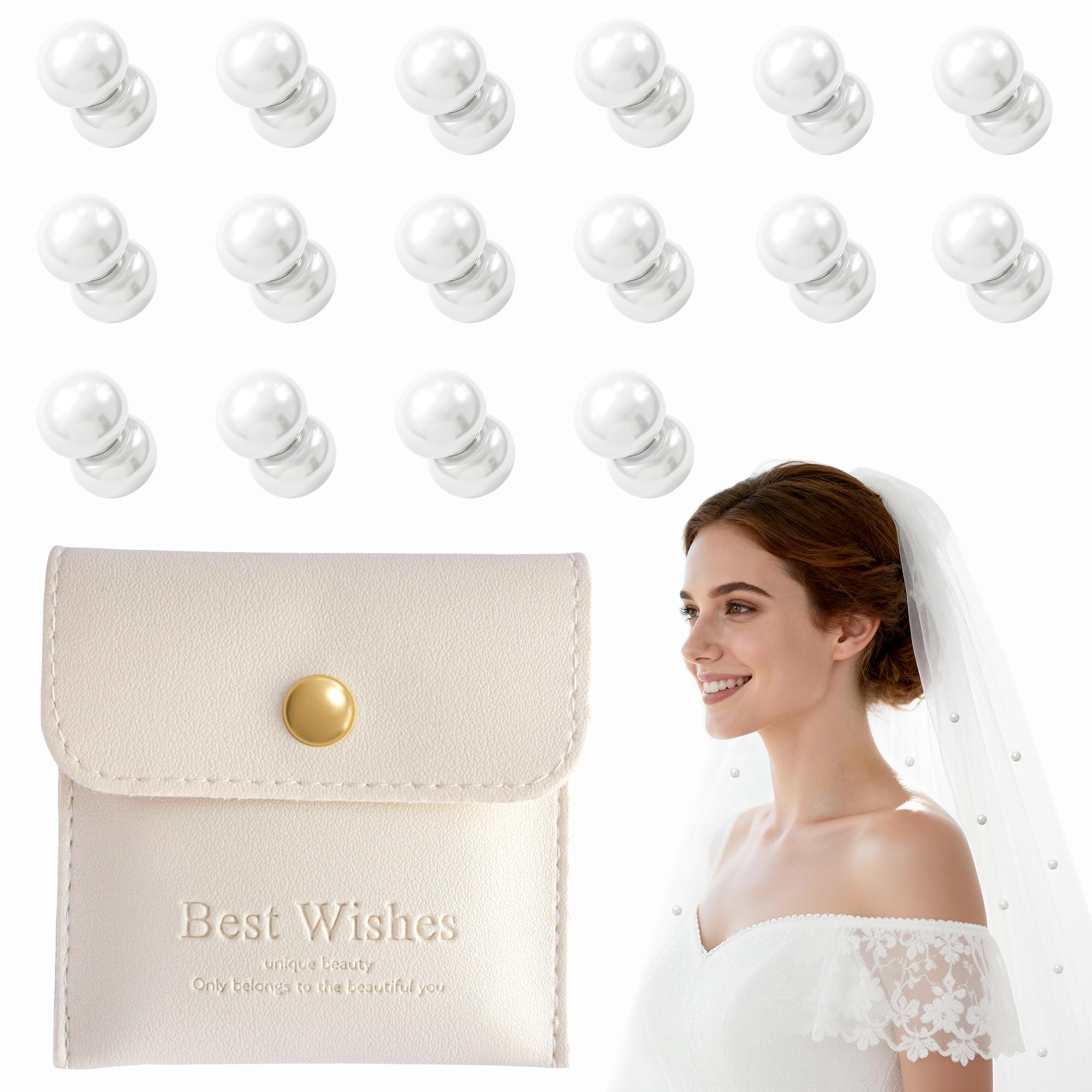 Photo 1 of Kehimeho 16 Pairs of Double-Sided Pearl Veil Weights Invisible for Keeping Long Veils in Place, Premium Wedding Accessories for Outdoor Weddings