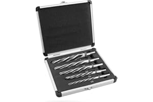 SZRKRLA 5Pcs Drill Bridge/Construction Reamer Bit Set 3/8" 1/2" 5/8" 3/4" 1" with 1/2" Shank HSS Taper Chucking Reamer Bit Tool for Steel Metal Wood Alloy Drilling Hole with Aluminum Box