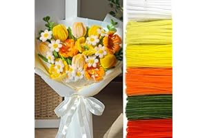 AHAMETON 620 Pieces Pipe Cleaners Craft Set, 600 Pcs Chenille Stems with 20 Pcs Flower Stems, Craft Supplies Bulk for DIY Art and Craft Projects Creative Gift Wrapping Party Decorations(Golden Yellow Series)
