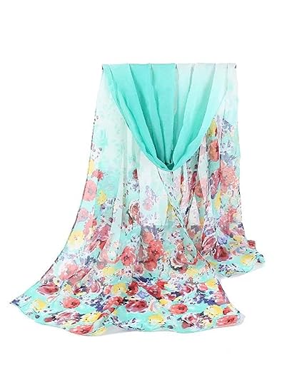 Bestgift Femme Echarpe Transparent Dessin Fleurs