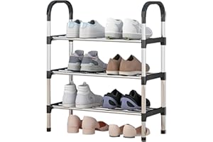 BUDOME Shoe Rack, 3-Tier Narrow Shoe Rack for Closet and Entryway, Sturdy Metal Shoe Storage Organizer with Steel Pipes, Stac