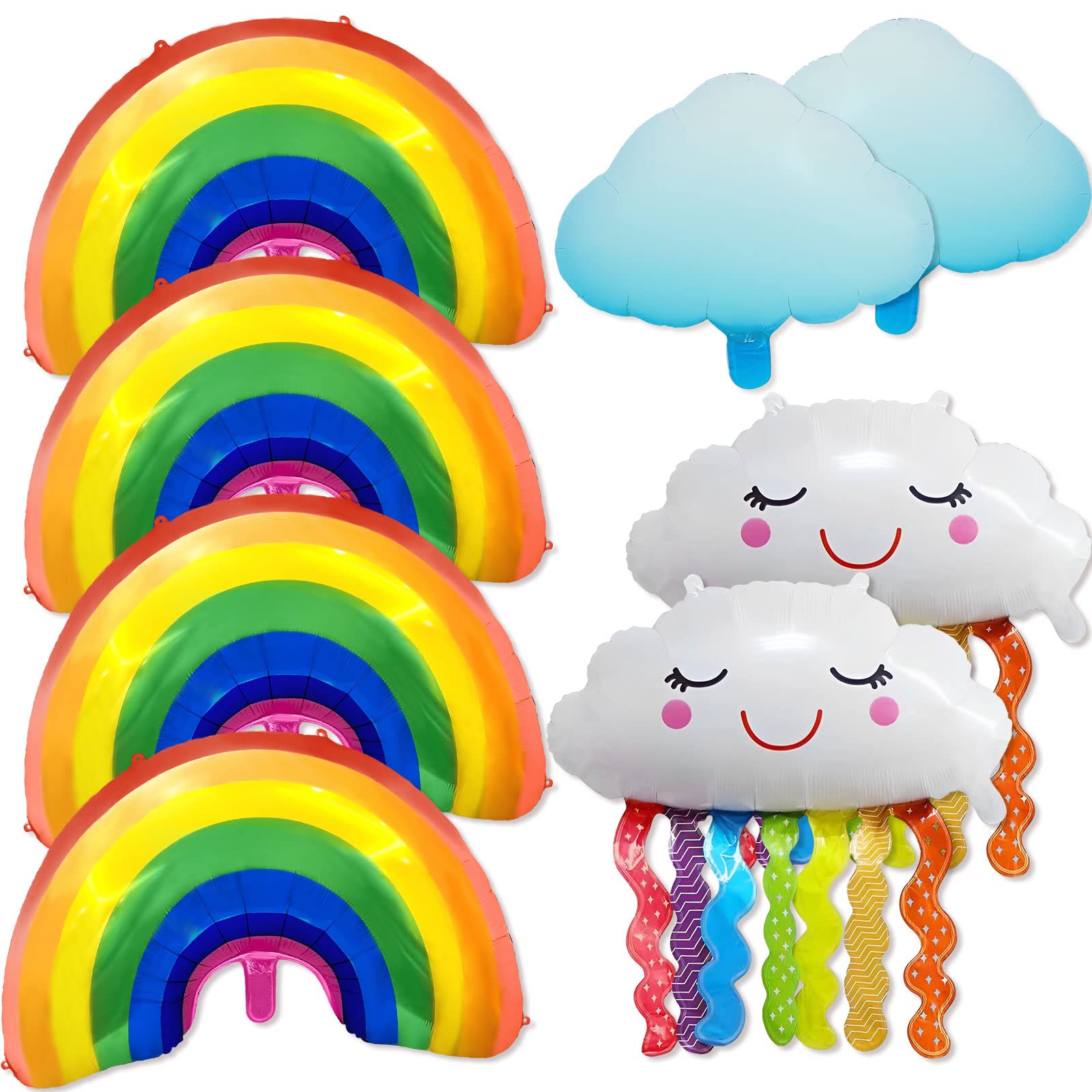BLMHTWO 8 Pieces Rainbow Balloons Cloud Balloons with Tassel and Self-sealing Design Aluminum Foil Reusable Rainbow Party Decorations for Birthday Wedding