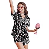 Ekouaer Silk Satin Pajama Set for Women Button Down Short Sleeve Top and Shorts Pjs Sets Sleepwear Gifts for Party S-5XL