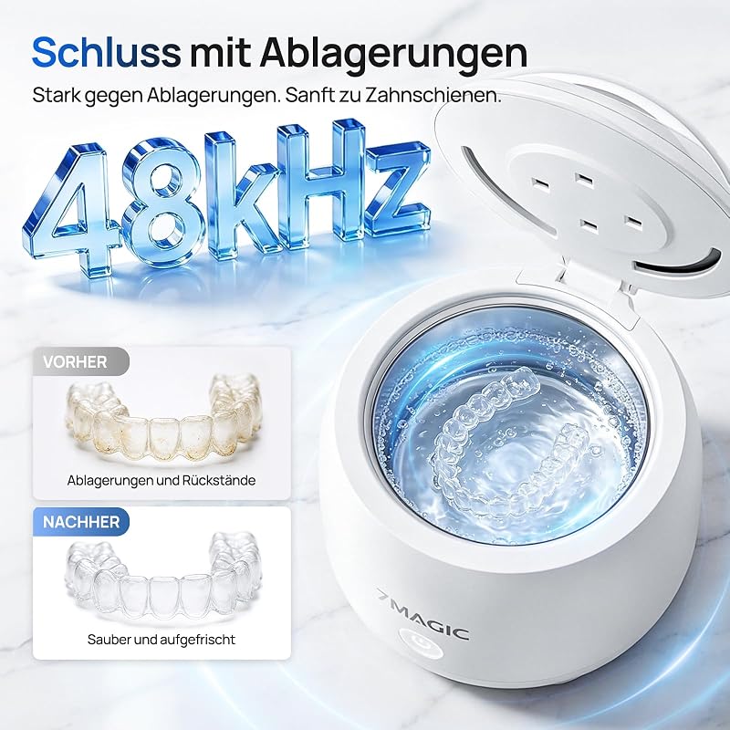 Ultraschallreinigungsgerät für Zahnschienen, 48 kHz, UV-C, Weiß