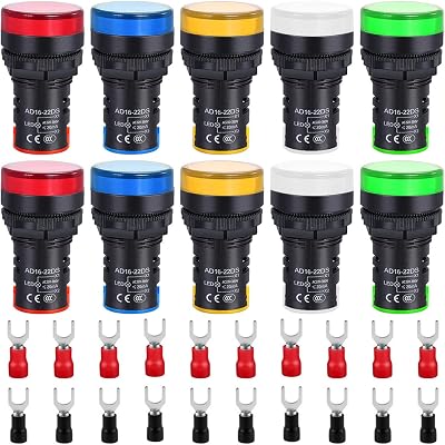 Xiatiaosann 22mm LED Indicator Light 110-220V AC/DC 5 Color Signal Lamp Panel