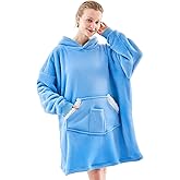 NORD ECO Wearable Blanket Hoodie, Oversized Sherpa Fleece Sweatshirt Blanket with Giant Pockets & Sleeves for Adult, Cozy Hooded Blanket, Winter Gift for Women, Blue