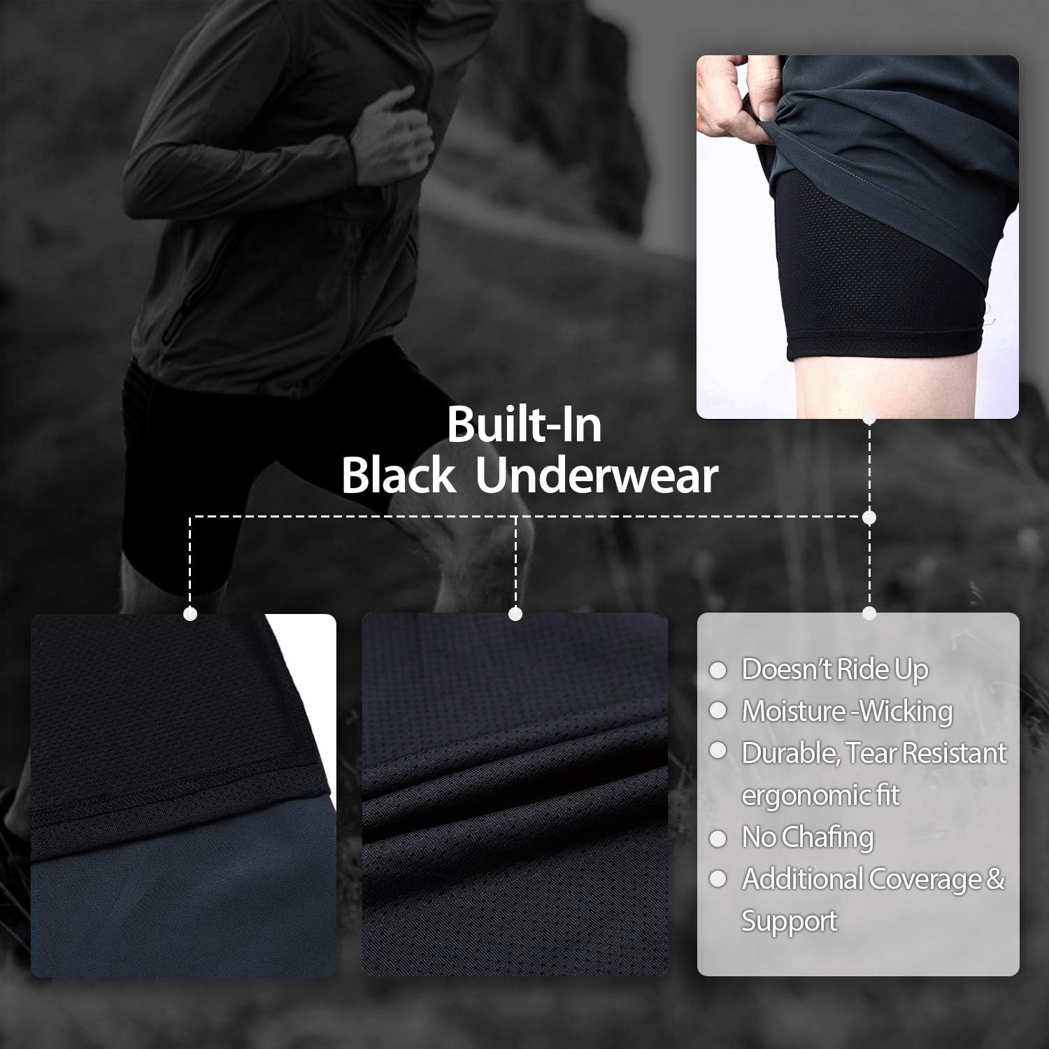 Souke Sports Men's Workout Running Shorts Quick Dry Athletic Performance Shorts Black Liner Zip Pockets: Clothing