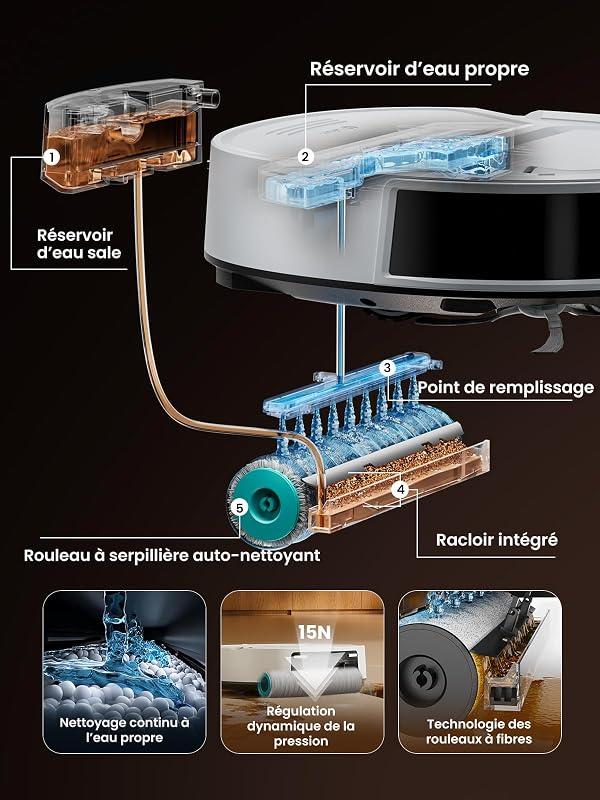 M210 Omni Mini Rouleau Robot Aspirateur Laveur, Aspiration 20000 Pa