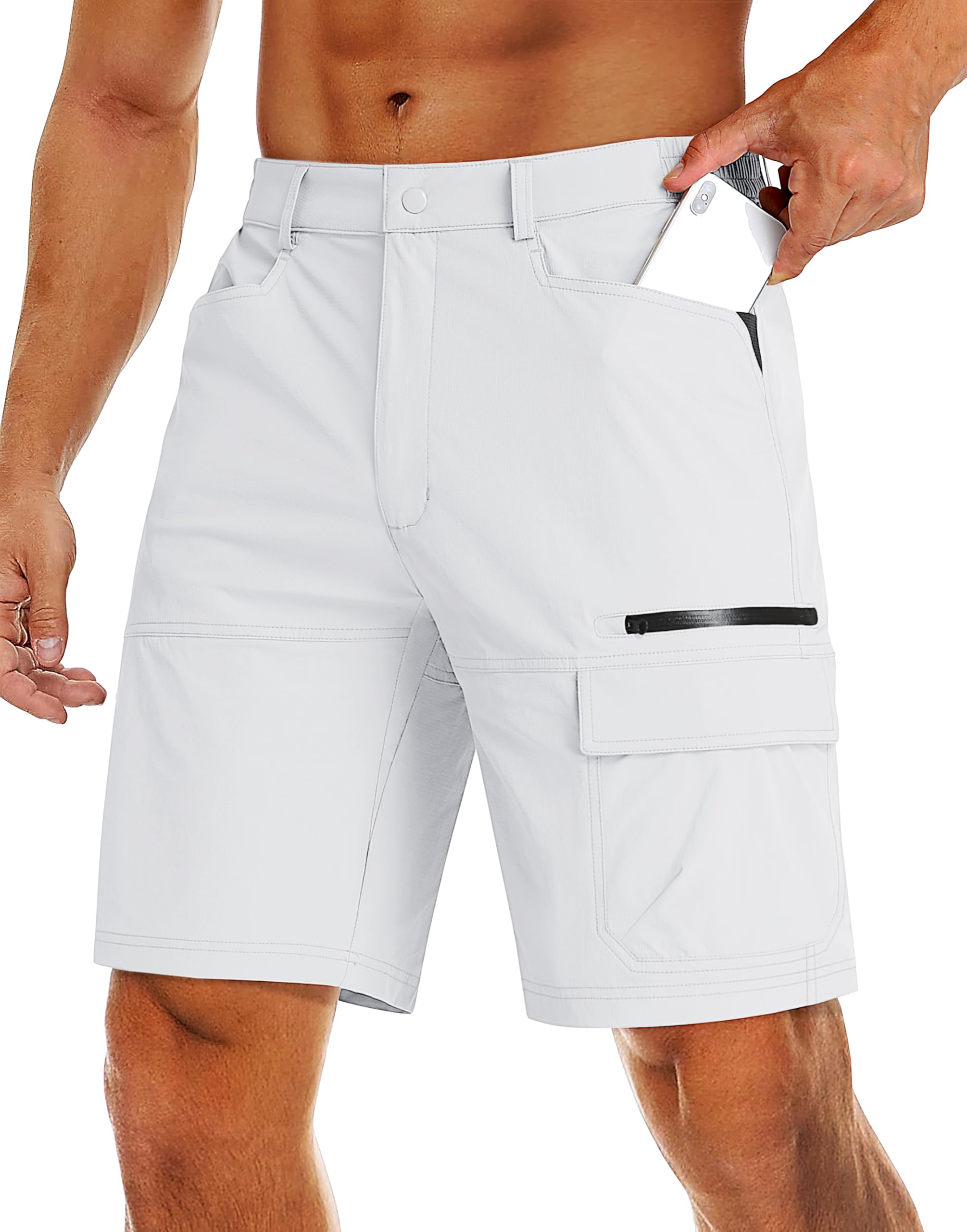 Photo 1 of MAGCOMSEN Mens Hiking Shorts Lightweight Quick Dry Work Shorts Casual Golf Summer Shorts White,36