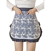 Unisex Chef Aprons White Retro Cotton Maid Short 2 Pockets Waist Waiter Waitress Half Apron