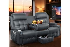 TOMOSLTER 3-Seater Loveseat Recliner Sofa, Home Theater Seating Reclining Couch with Flip Middle Backrest, RV Wall Hugger Sleeper Sofa with Massage, Dawer & Cup Holders, 150° Recline for RV & Living Room