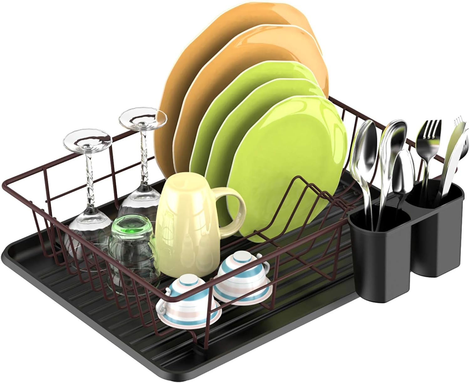 Kitchen Dining Optional 2 Direction Spout Drain Board Design Toolf Stainless Steel Dish Drying Rack Black Dish Rack With Anti Rust Frame Removable Large 4 Compartment Utensil Holder For Kitchen Countertop