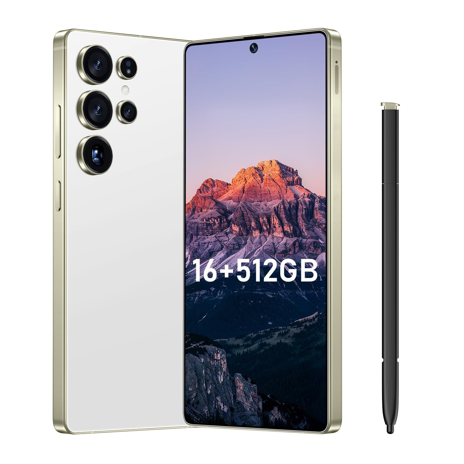 Bnjbmj I25 Ultra Flagship Killer Smartphone - Snapdragon 8 Gen 3, 16GB+512GB, Massive 6.99" FHD+ Display, 108MP+68MP Pro Cam, 7000mAh 2-Day Battery, Android 14, Includes Stylus Pen (White)