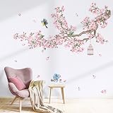 decalmile Cherry Blossom Tree Wall Decals Pink Flowers Birds 2 Sheets 30x90cm view 2