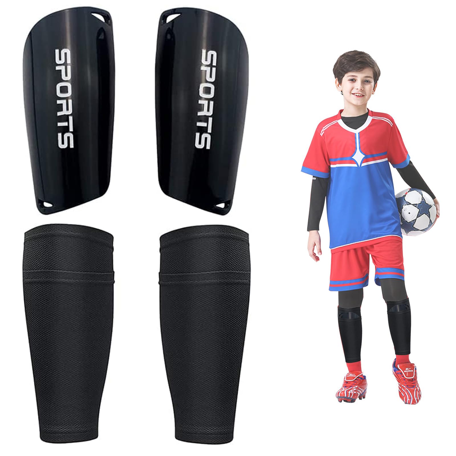 Football Shin Guards,Shin Guards Pads,Protective Shin Pads,Football Shin Guard Socks,Kids Youth Adult Football Shin Guards with High Elastic Sleeves M for 9-14 Boys Football Games Protective Equipment
