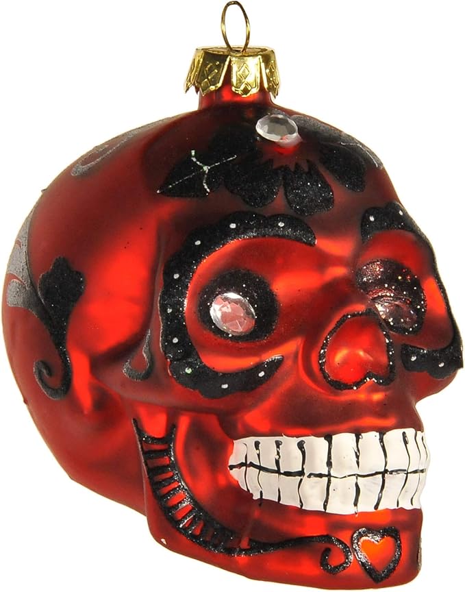 Amazon.de Inge's Christmas Kugel Glas Collection Totenkopf Rot 9 cm