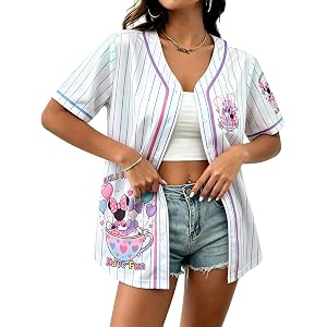 UNIQUEONE Magical Baseball Jersey Women Princess Family Vacation Shirt | Lightweight button-up jersey with magic kingdom prin