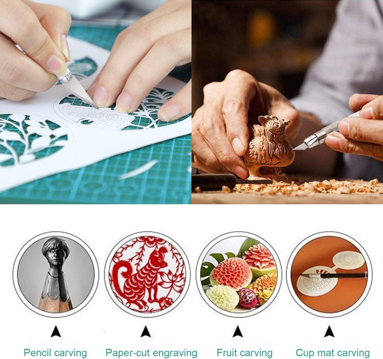 105 PCS Precision Carving Craft Hobby Knife Kit Includes 92 PCS Carving Blades with 2 Handles, 11 PCS SK5 Art Blades with 1 Handles, Cutting Board, Steel Rule for DIY Art Work Cutting, Hobby, Scrapbook : Office Products