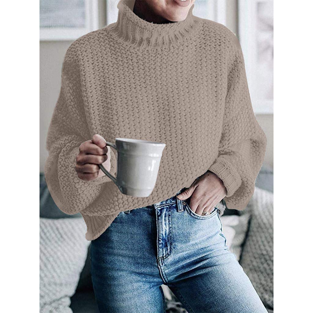 WoWer ⛄Strickpullover Damen Strickpulli Oversize Pullover Einfarbig Rippstrick Pulli Langarm Feinstrickpullover Sweater Oberteil Rollkragenpullover Rollkragen Winterpullover Strickpulli Sweater