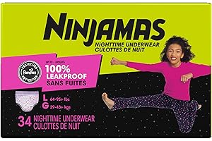Pampers Ninjamas Nighttime Bedwetting Underwear Girls Size L (29-57 kg), (Packaging & Prints May Vary), 34 Count