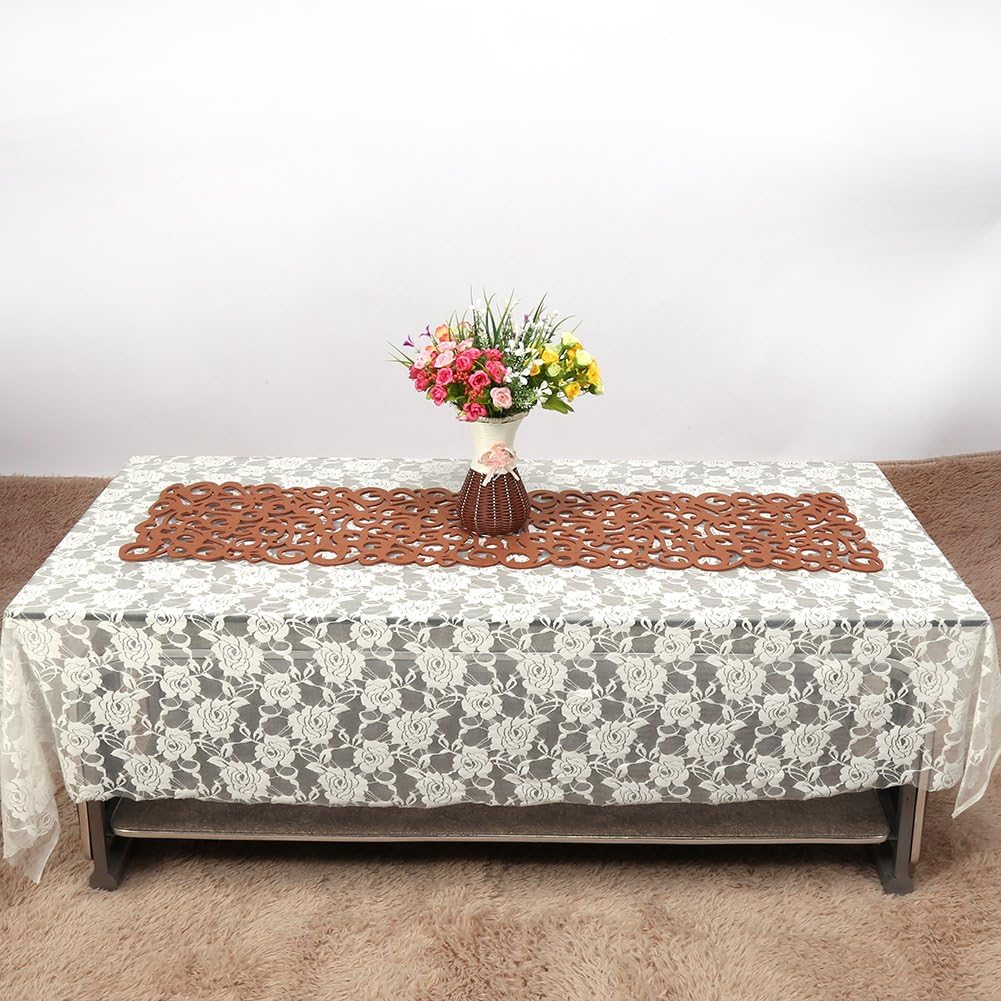Rectangle Hollow Felt , Kitchen Linen Table Runner Tablecloth Placemat, 40*11 inches(Light Coffee), Large - Image 4