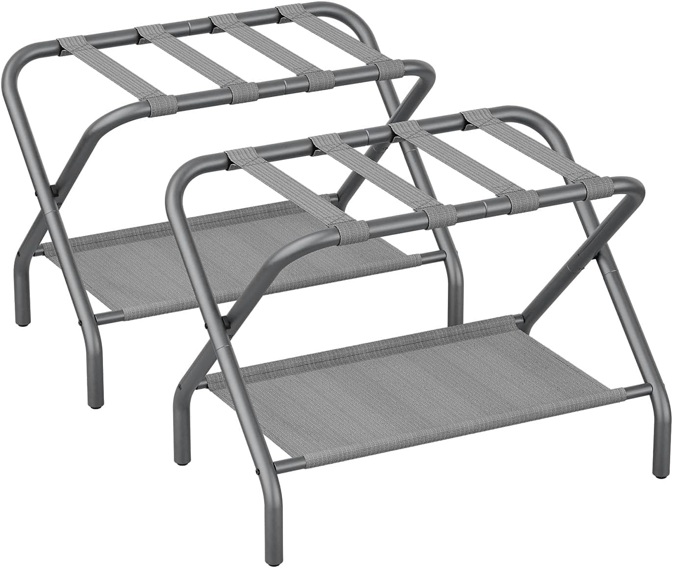 Photo 1 of Smart FENDEE 2 Packs Luggage Rack for Guest Room, Folding Suitcase Stand with Fabric Shelf, Steel Portable Luggage Stand Bedroom, Hotel, Easy Assembly, Hold up to 110 lb, Gray