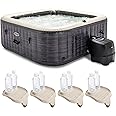 Intex PureSpa Plus 94 Inch x 28 Inch Inflatable Square Hot Tub Spa with Attachable Cup Holder and Set of 4 Refreshment Tray Accessory, Greystone