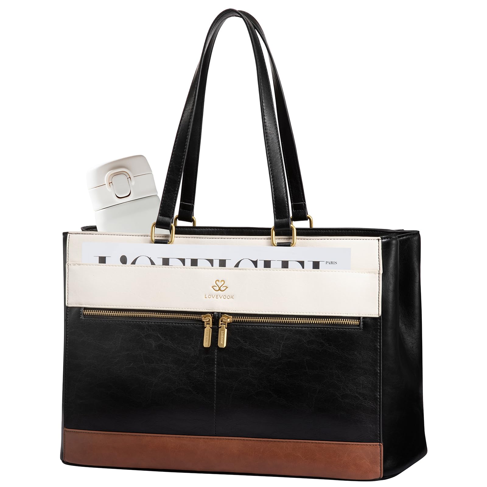 Photo 1 of LOVEVOOK Laptop Bag for Women,15.6 Inch Vintage Work Tote Bags for Women,Leather Teacher Bag,Large Waterproof Handbags Womens Briefcase Computer Office Messenger