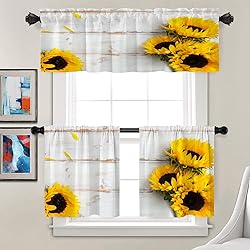 Batmerry White Yellow Sunflower Kitchen Valances
