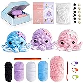 Crochet Kit for Beginners: Make 3 Cute Amigurumi Animals with Easy-to-Follow Video Tutorial, Complete Beginner Crochet Kits for Kids Adults, Creative Christmas Birthday Gift Idea for Women &amp; Girls