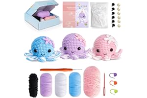 GERUTE Crochet Kit for Beginners: Make 3 Cute Amigurumi Animals with Easy-to-Follow Video Tutorial, Complete Beginner Crochet Kits for Kids Adults, Creative Christmas Birthday Gift Idea for Women & Girls