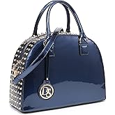 Dasein Women Patent Leather Purses Handbags Dome Satchel Purse Work Tote Structured Shoulder Bag with Long Strap